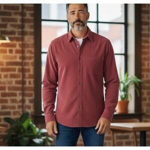 Alfani Size LG Men Top Shirt Stretch Lightweight Burgundy Preppy Academia Office